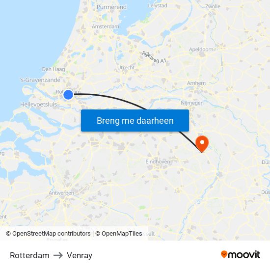 Rotterdam to Venray map