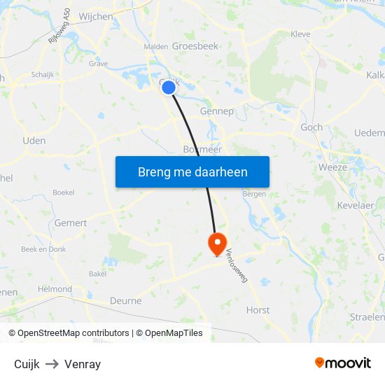 Cuijk to Venray map