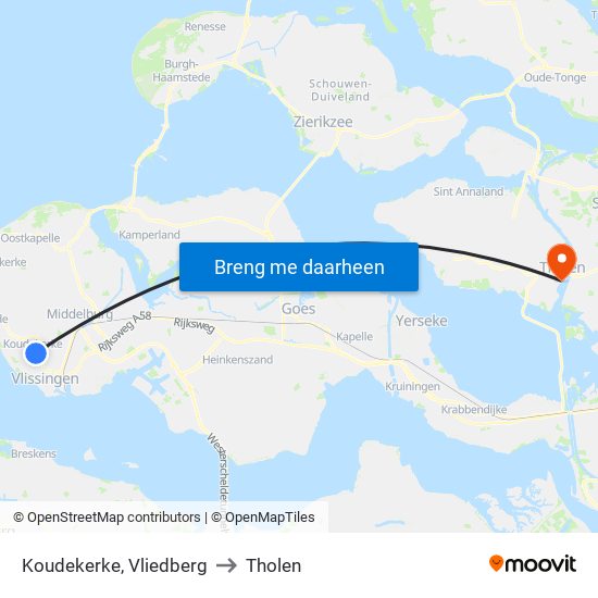 Koudekerke, Vliedberg to Tholen map