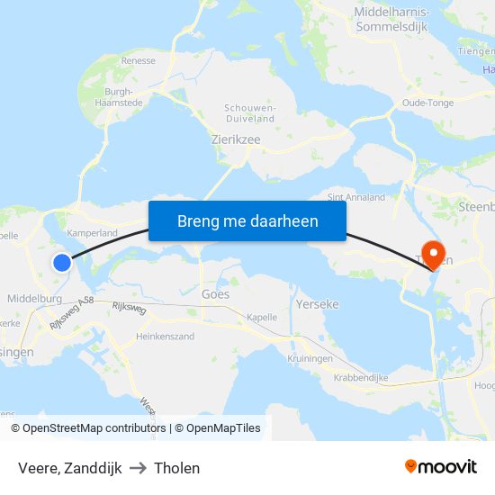 Veere, Zanddijk to Tholen map