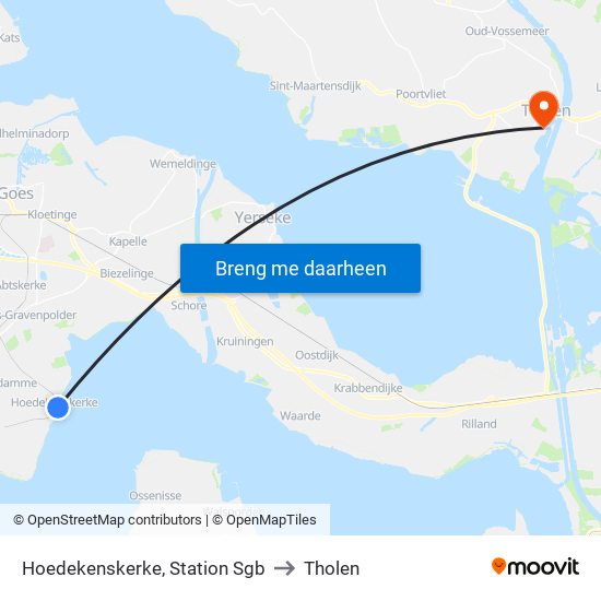 Hoedekenskerke, Station Sgb to Tholen map