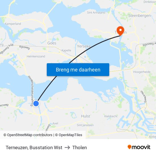 Terneuzen, Busstation Wst to Tholen map