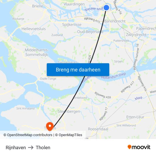 Rijnhaven to Tholen map