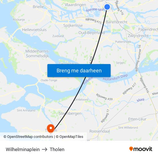 Wilhelminaplein to Tholen map