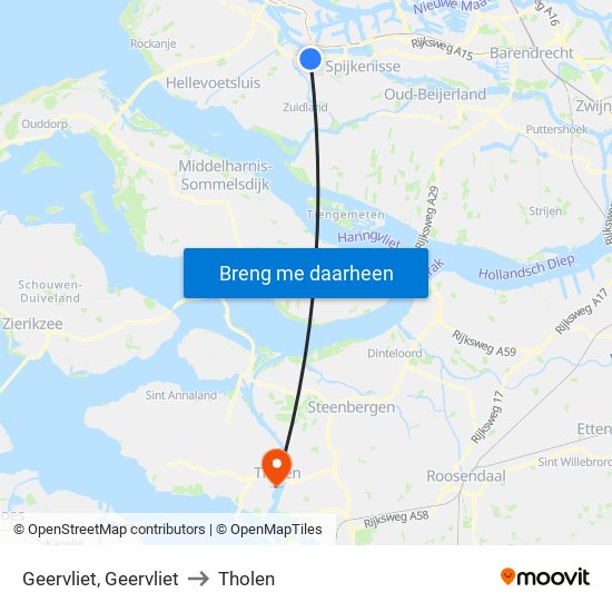 Geervliet, Geervliet to Tholen map