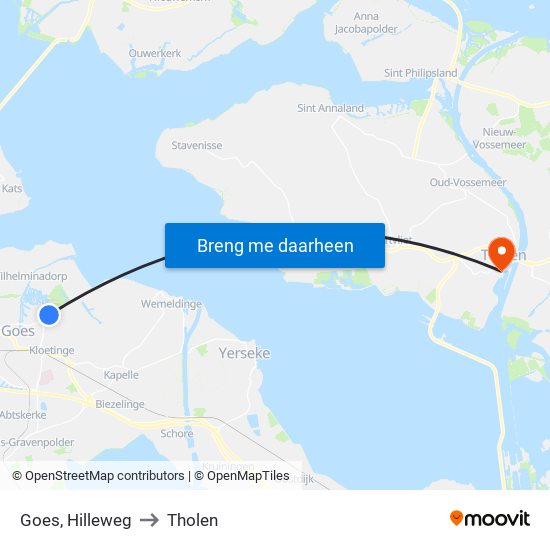 Goes, Hilleweg to Tholen map