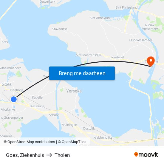 Goes, Ziekenhuis to Tholen map