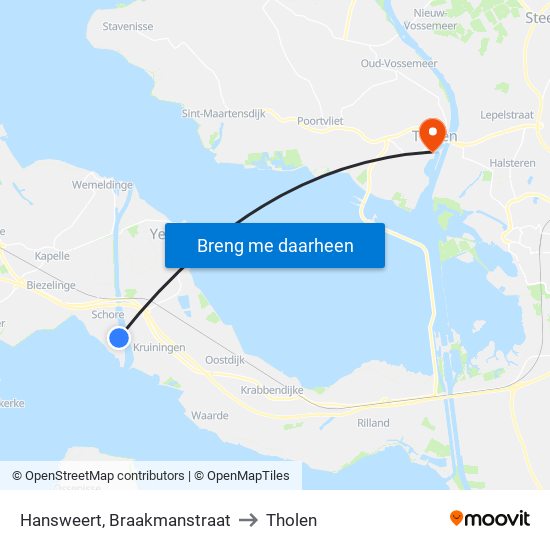 Hansweert, Braakmanstraat to Tholen map