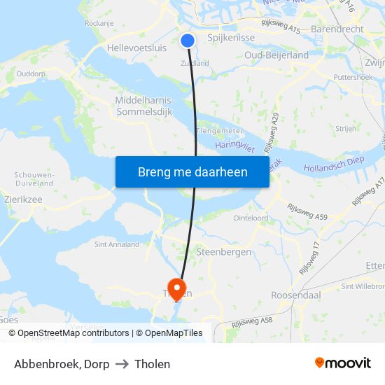 Abbenbroek, Dorp to Tholen map