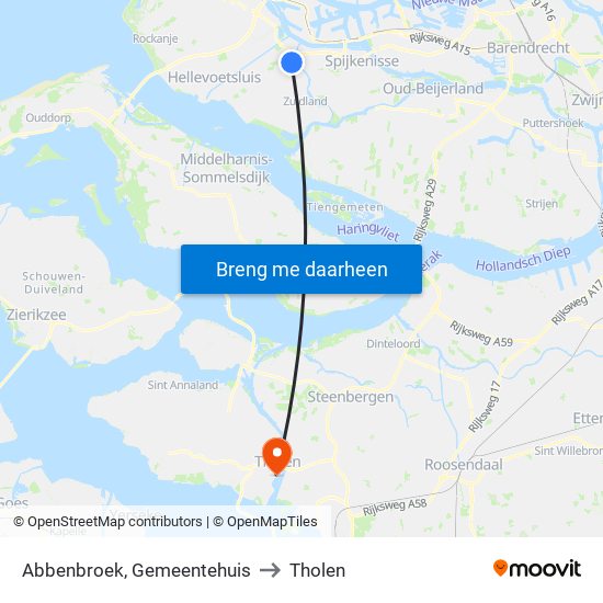 Abbenbroek, Gemeentehuis to Tholen map