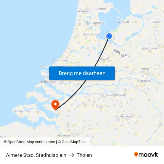 Almere Stad, Stadhuisplein to Tholen map