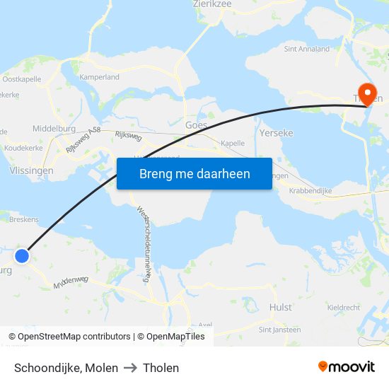 Schoondijke, Molen to Tholen map