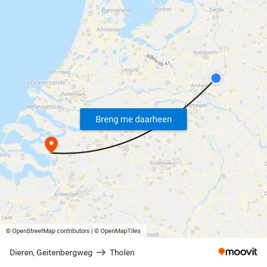 Dieren, Geitenbergweg to Tholen map