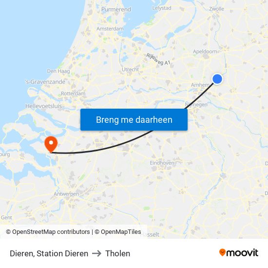 Dieren, Station Dieren to Tholen map