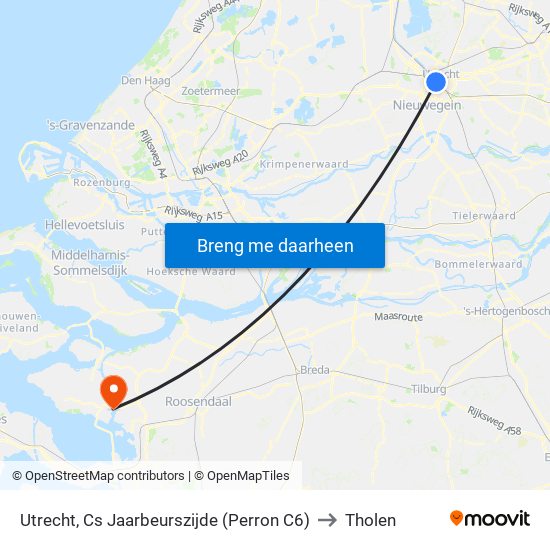 Utrecht, Cs Jaarbeurszijde (Perron C6) to Tholen map