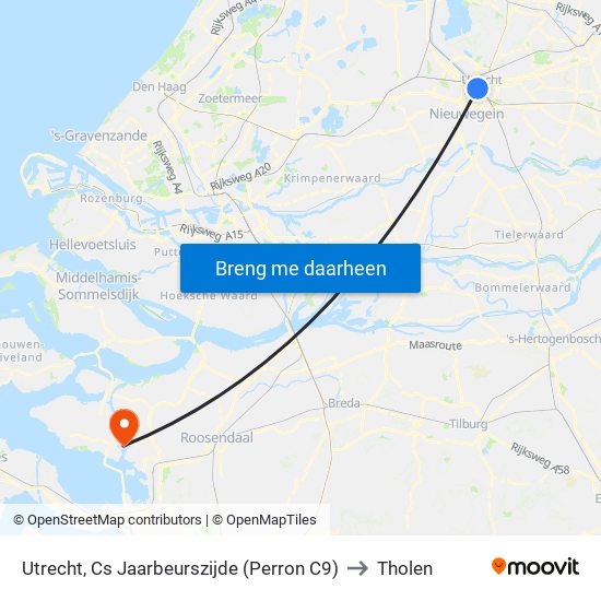 Utrecht, Cs Jaarbeurszijde (Perron C9) to Tholen map