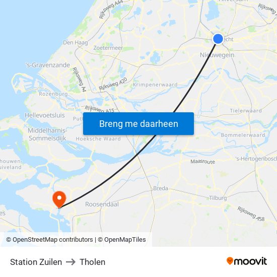 Station Zuilen to Tholen map