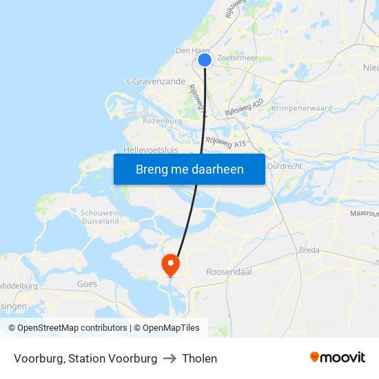 Voorburg, Station Voorburg to Tholen map