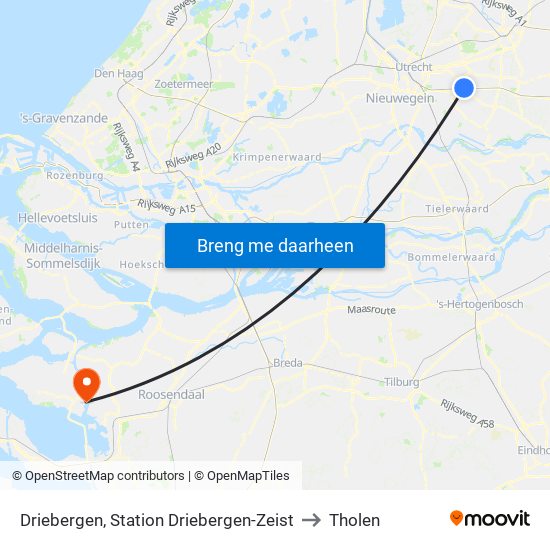 Driebergen, Station Driebergen-Zeist to Tholen map