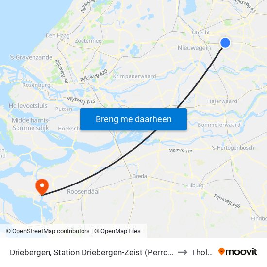 Driebergen, Station Driebergen-Zeist (Perron H) to Tholen map