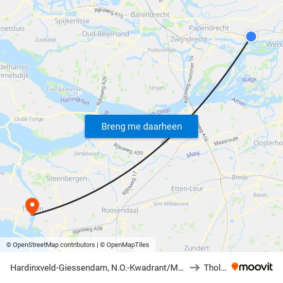 Hardinxveld-Giessendam, N.O.-Kwadrant/Moerbei to Tholen map