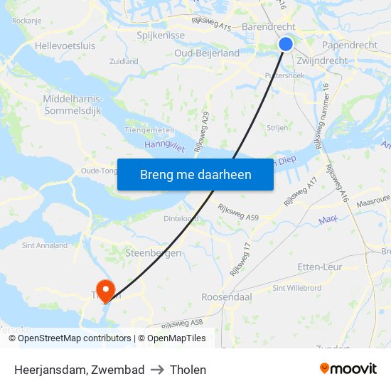 Heerjansdam, Zwembad to Tholen map