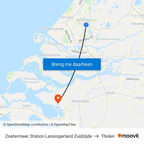 Zoetermeer, Station Lansingerland Zuidzijde to Tholen map