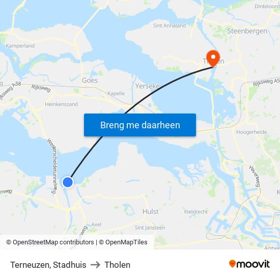 Terneuzen, Stadhuis to Tholen map