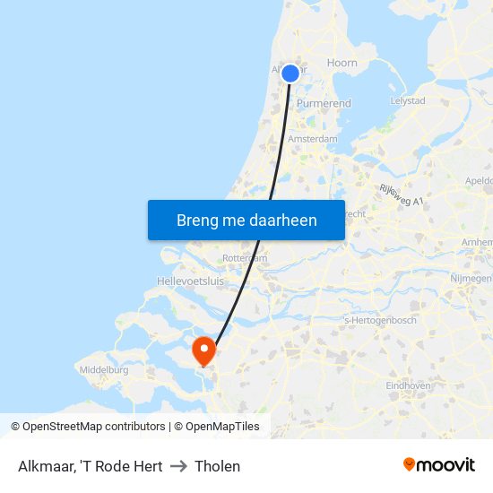 Alkmaar, 'T Rode Hert to Tholen map
