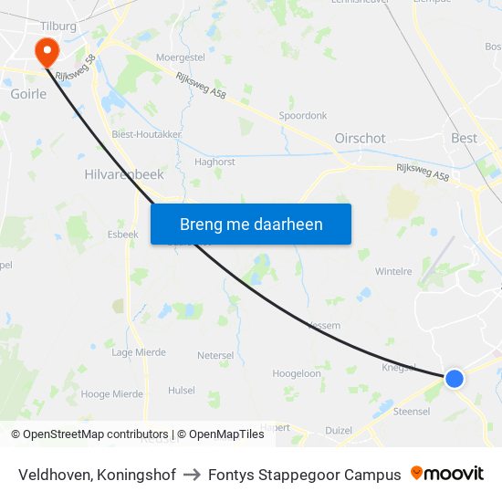 Veldhoven, Koningshof to Fontys Stappegoor Campus map