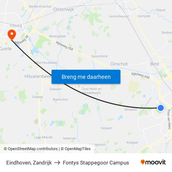 Eindhoven, Zandrijk to Fontys Stappegoor Campus map