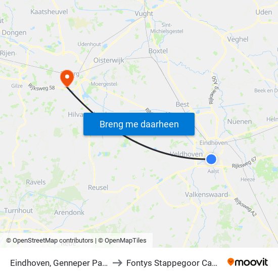 Eindhoven, Genneper Parken to Fontys Stappegoor Campus map