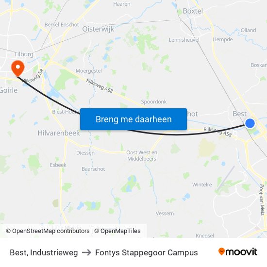 Best, Industrieweg to Fontys Stappegoor Campus map