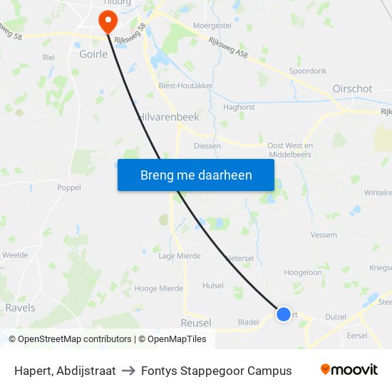 Hapert, Abdijstraat to Fontys Stappegoor Campus map