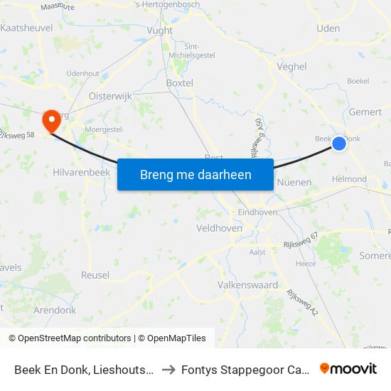 Beek En Donk, Lieshoutseweg to Fontys Stappegoor Campus map