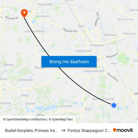 Budel-Dorplein, Prinses Irenestraat to Fontys Stappegoor Campus map