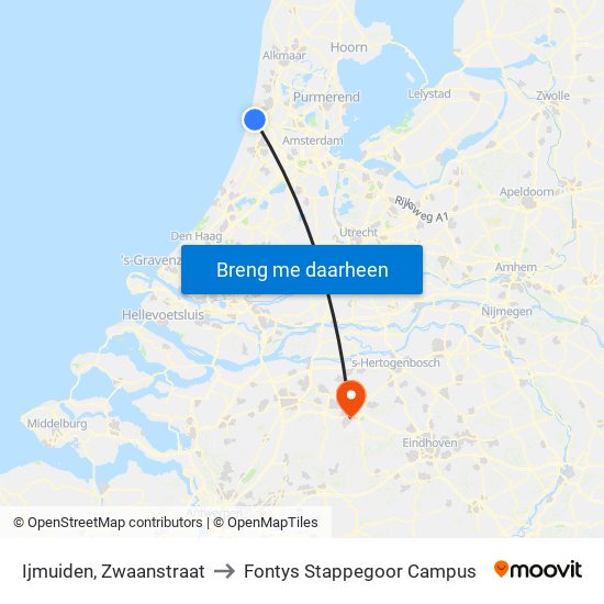 Ijmuiden, Zwaanstraat to Fontys Stappegoor Campus map