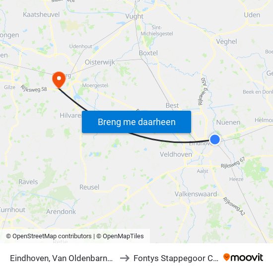 Eindhoven, Van Oldenbarneveltlaan to Fontys Stappegoor Campus map