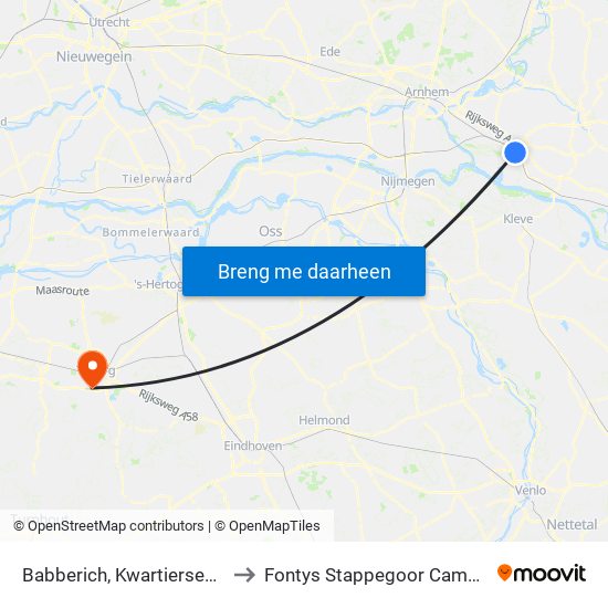Babberich, Kwartiersedijk to Fontys Stappegoor Campus map
