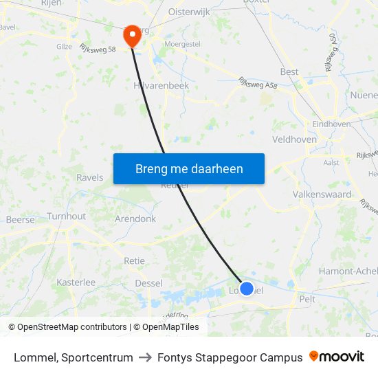 Lommel, Sportcentrum to Fontys Stappegoor Campus map