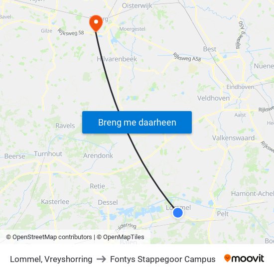 Lommel, Vreyshorring to Fontys Stappegoor Campus map