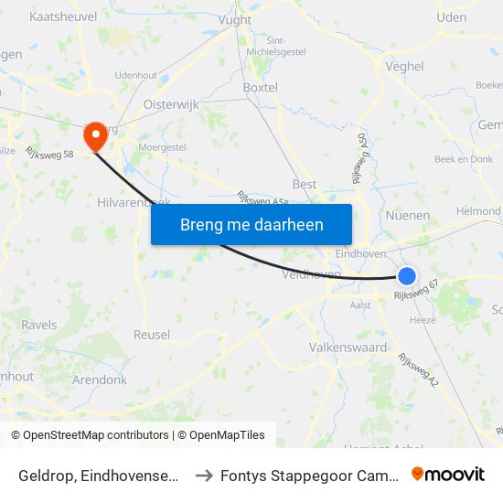 Geldrop, Eindhovenseweg to Fontys Stappegoor Campus map
