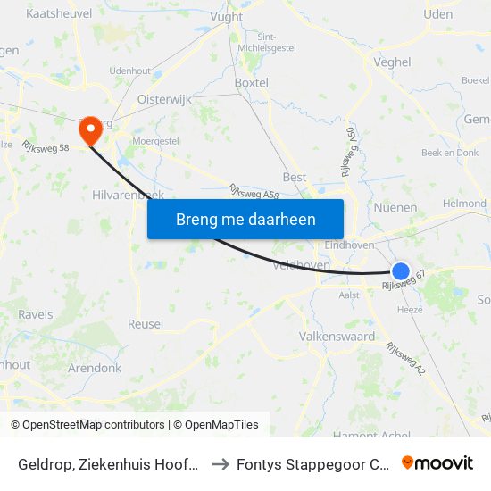 Geldrop, Ziekenhuis Hoofdingang to Fontys Stappegoor Campus map