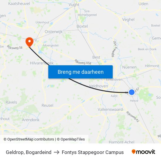 Geldrop, Bogardeind to Fontys Stappegoor Campus map