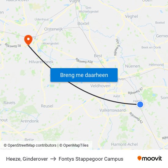 Heeze, Ginderover to Fontys Stappegoor Campus map