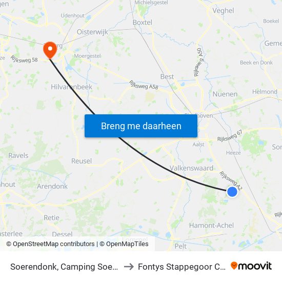 Soerendonk, Camping Soerendonk to Fontys Stappegoor Campus map