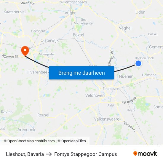 Lieshout, Bavaria to Fontys Stappegoor Campus map