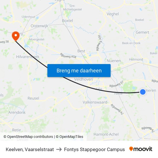 Keelven, Vaarselstraat to Fontys Stappegoor Campus map