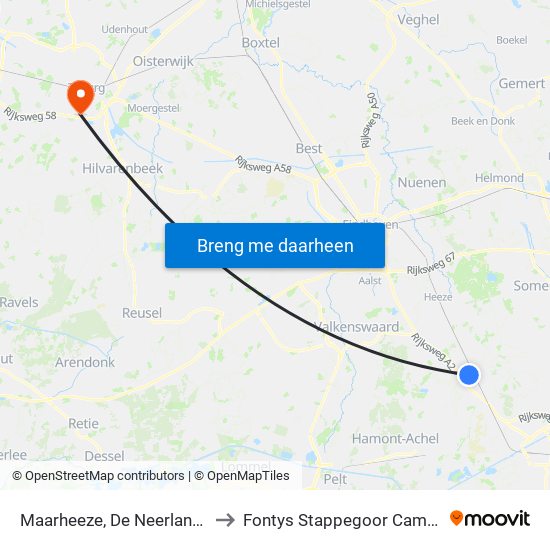 Maarheeze, De Neerlanden to Fontys Stappegoor Campus map