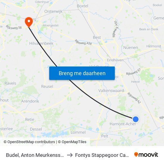 Budel, Anton Meurkensstraat to Fontys Stappegoor Campus map